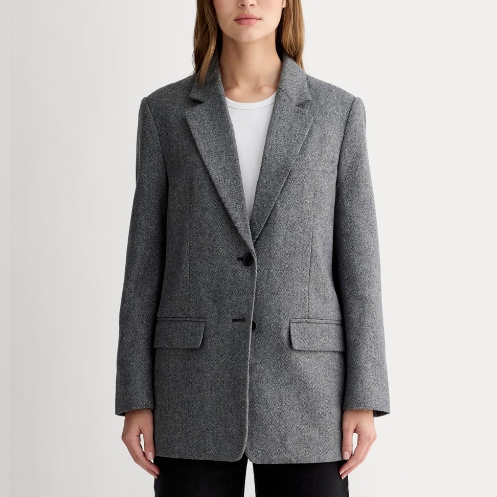 Everlane The Oversized Blazer Wool Gray Herringbone Boyfriend Fit Classic Sz 0 - Picture 2 of 16